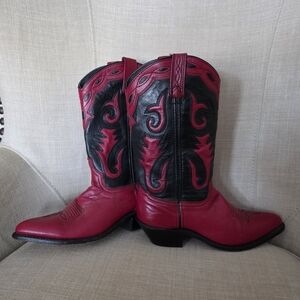 Black And Red Genuine Leather Womans Cowboy Boots